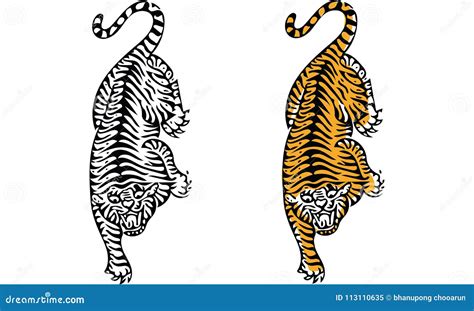 Thailand Traditional Tattoo Tiger Cartoon Vector CartoonDealer