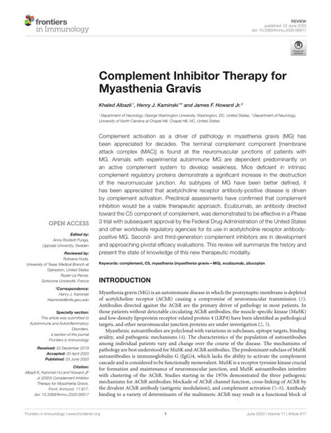 (PDF) Complement Inhibitor Therapy for Myasthenia Gravis