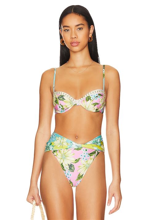 Agua Bendita X Revolve Irene Bikini Top In Conga Pink Floral Revolve