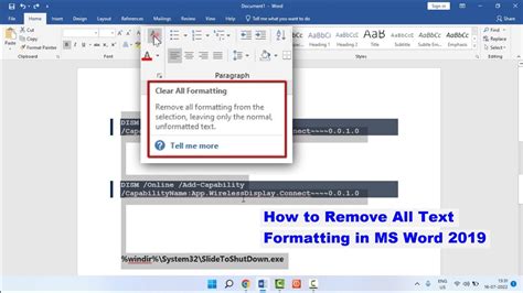 How To Clear All Text Formatting In Microsoft Word 2019 Windows Youtube