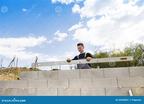 Man Building A House Stock Image Image Of Cement Level 53958041