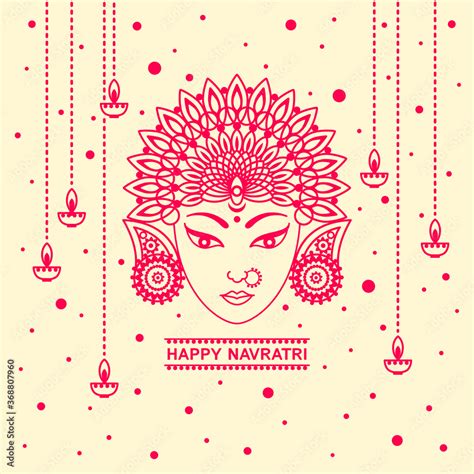 Happy Navratri celebration vector greeting card. Modern stylized line ...