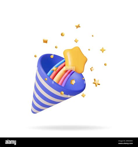 3d Party Popper With Golden Confetti Stock Vector Image And Art Alamy