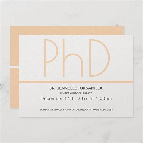 Minimalist Cream Virtual PhD Graduation Party Invitation Size: 4.5" x 6 ...