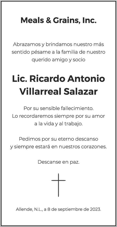 Sr Ricardo Antonio Villarreal Salazar Obituario Esquela