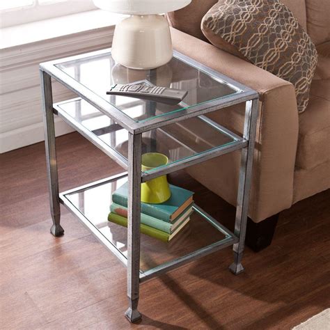 Southern Enterprises Silver And Black Glass Top End Table Hd864624 The Home Depot