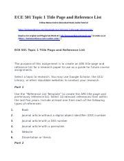 Ece Topic Title Page And Reference List Docx Ece Topic