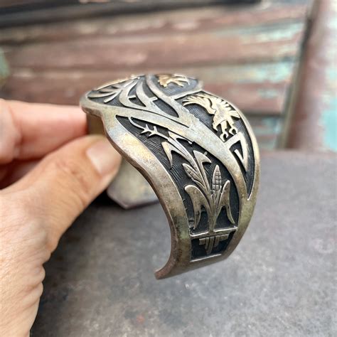 Vintage Navajo Mark Yazzie Sterling Silver K Gold Overlay Cuff