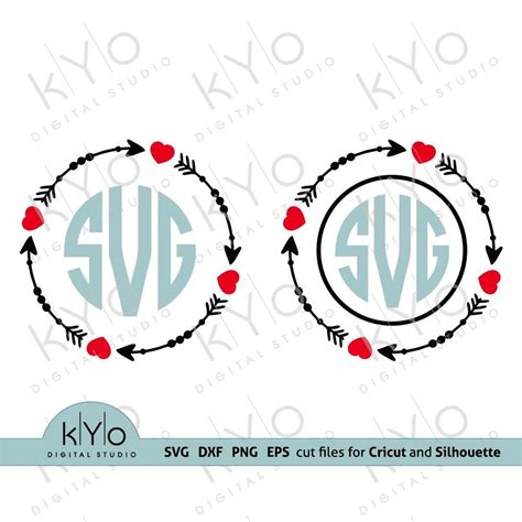 Heart Arrow Monogram Frame Svg Cut Files