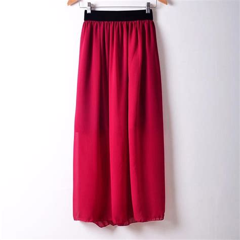 Buy Fashion Summer Sexy Elastic Waist Solid Color Women Chiffon Long Pleated Skirt At Affordable