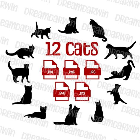 Cat Svg Silhouette Bundled Kitten Vector Art Pdf Dxf Png Jpg Svg ...