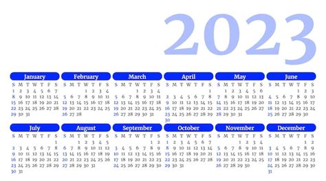 Premium Vector Blue Calendar Template For 2023 Year Week Starts On Sunday