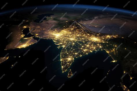 Premium Photo | A satellite image of india at night showing the lights ...