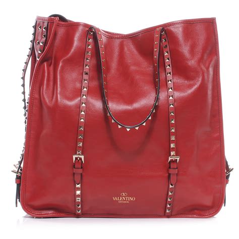 Valentino Leather Rockstud Shopper Tote Red 51587