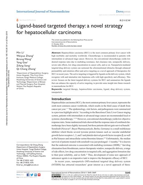 Pdf Ligand Based Targeted Therapy A Novel Strategy For Hepatocellular Carcinoma