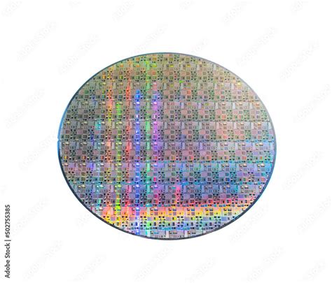 silicon wafer  processor cores isolated  white background stock