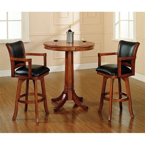 Hillsdale Park View Round Bar Height Pub Table In Medium Brown Oak