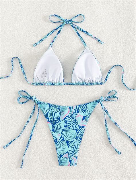 SHEIN Swim Conjunto De Bikini Con Estampado Integral Sujetador De