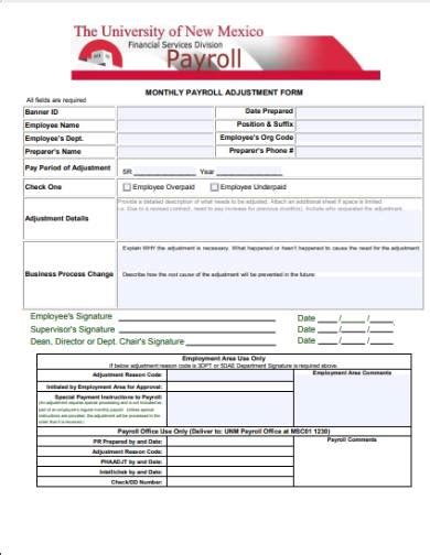 Free Payroll Adjustment Forms In Ms Word Pdf Excel