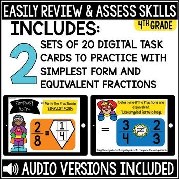 Simplifying Fractions And Equivalent Fractions 4th Grade Math Boom Cards