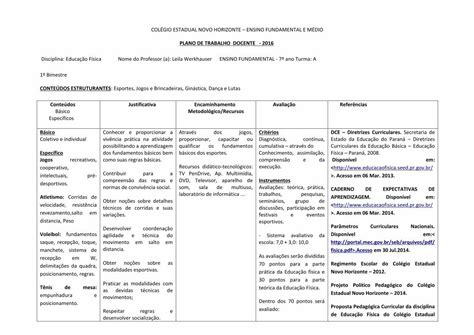 Pdf Plano De Trabalho Docente Plano De Trabalho Docente