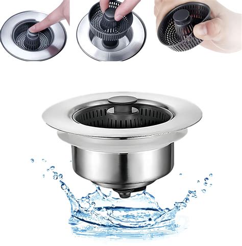 Upgraded 3 In 1 Stainless Steel Kitchen Sink Stopper Combo Pop Up Sink Stopper Anti Clogging