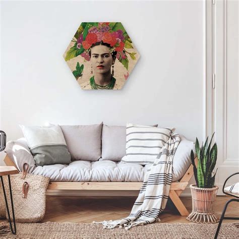 Frida Kahlo Blumenportrait Hexagon Bild Auf Holz Bilderwelten