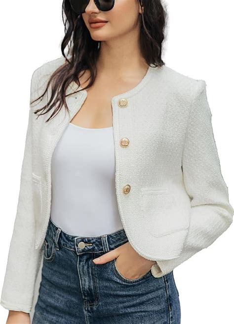 URBAN REVIVO Women S Long Sleeve Cropped Tweed Jacket With Pocket