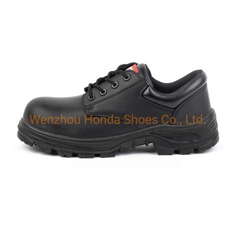 Black Smooth Leather Safety Shoes With Double Density Pu Injection