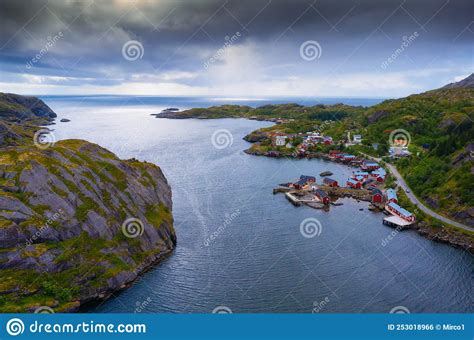 Nusfjord Fishing Village And Red Fishing Huts In Lofoten Islands In