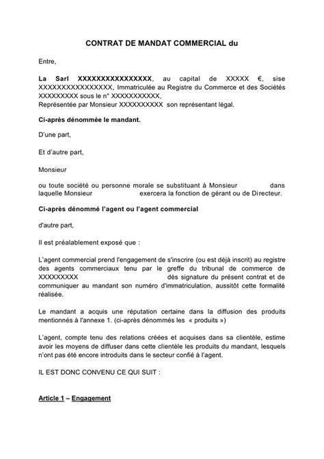 Modelé De Contrat De Mandat Commercial Doc Pdf Page 1 Sur 8