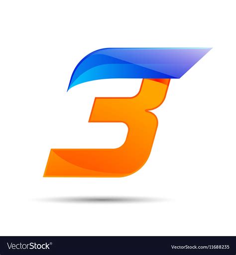 Number Three 3 Logo Orange And Blue Color Vector Image