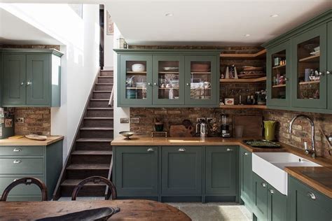 Pin By Amanda Fadling On Exposed Brick Green Kitchen Cabinets Light