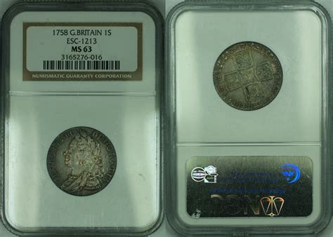 Weltmünzen 1 Shilling 1758 Great Britain Silver Coin ESC 1213 NGC MS 63