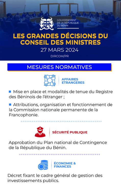 Conseil des ministres au Bénin les grandes décisions de ce mercredi