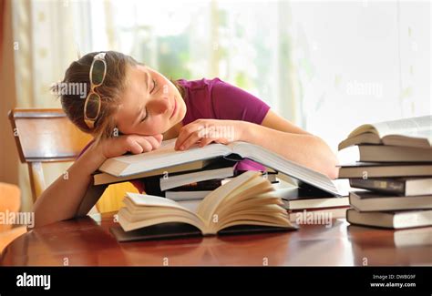 Teenager Girl Sleeping On Books Shoot In Studio Stock Photo Alamy