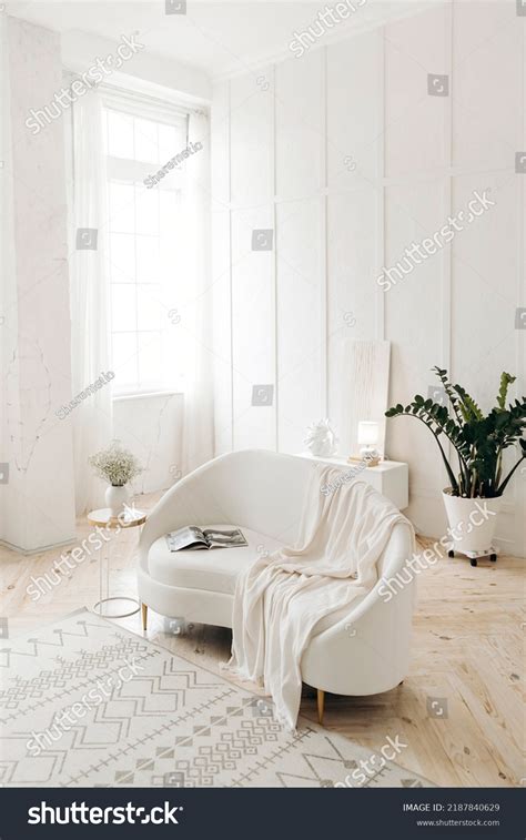 Stylish White Living Room White Leather Stock Photo 2187840629 ...