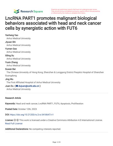 PDF LncRNA PART1 Promotes Malignant Biological Behaviors Associated