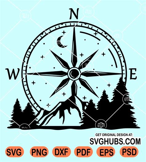 Compass With Mountain And Forest Scene Svg Compass SVG Mountain Scene Svg