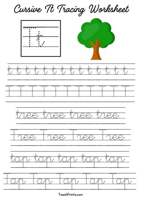 9 Cursive T Tracing Worksheets - Free Printables - Teach Prints