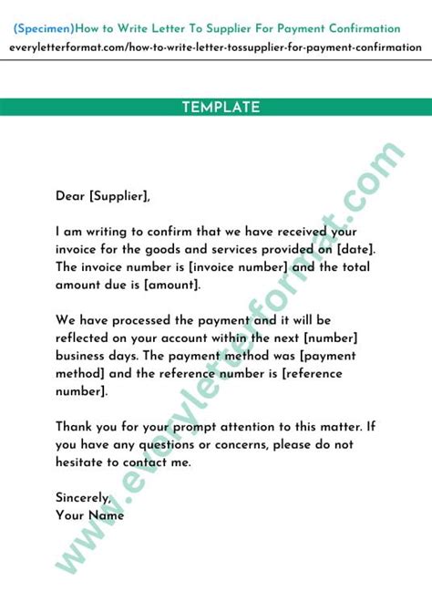 Letter To Supplier For Payment Confirmation Sample Template