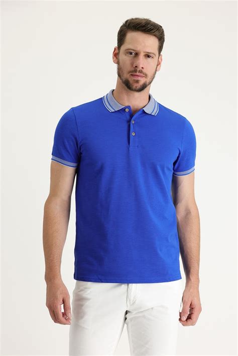 Saks Mavi Polo Yaka Slim Fit Tişört 8682605867817 Kiğılı