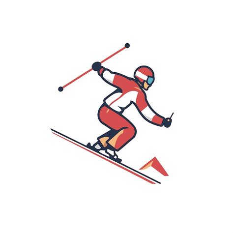 Premium Vector Skier In Red Sportswear On Skis Vector Illustration