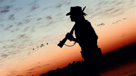 Western Wallpaper 4K, Cowboy, Sunset, Silhouette