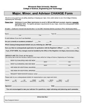 Fillable Online Cset Mnsu Major Minor And Advisor CHANGE Form CSET