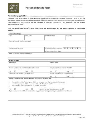 Fillable Online Fillable Online Office Use Only Personal Details Form