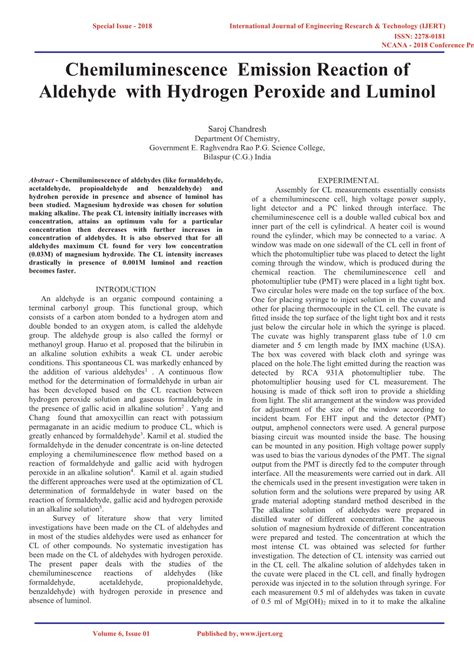 Chemiluminescence Emission Reaction Of Aldehyde With Hydrogen Peroxide