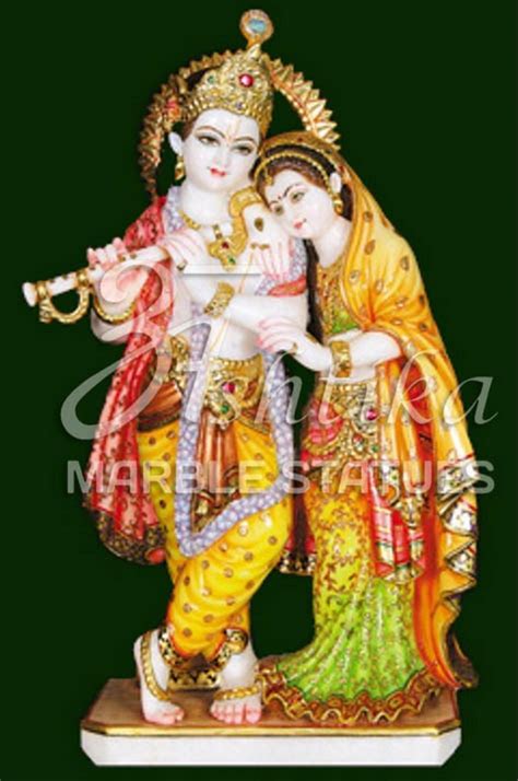 Multicolor Traditional Painted Radha Krishna Marble Statue For Temple