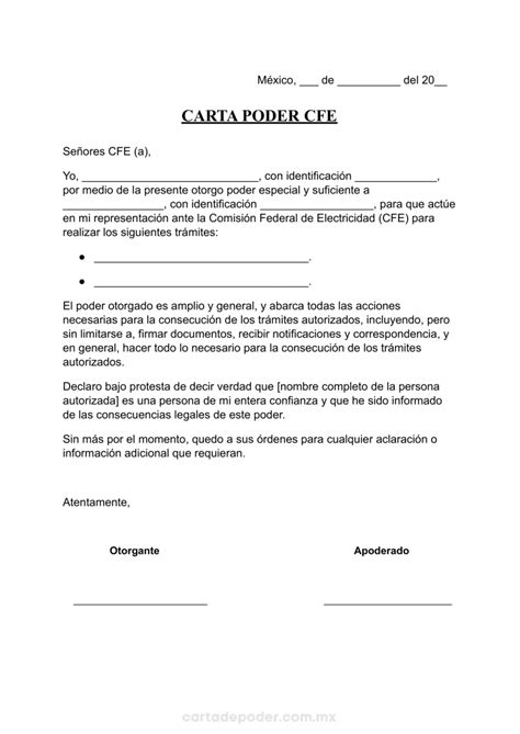 ᐅ Carta Poder para realizar Trámites ante CFE 2025