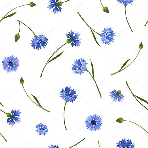 Seamless Pattern With Blue Cornflowers Vector Illustration Stock